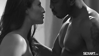 Mesmerizing blonde enchants in a powerful interracial seduction