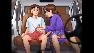 Anon gets down and dirty with his big-titted stepmom in summertime saga and finishes in her mouth
