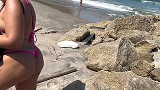 Hot Brunettes in Thong Bikini on the Trail of the Deserted Beach Delicious