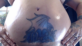 Big Pregnant Belly Oil Massage