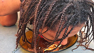 Submissive Walking on Knees in Humiliating Bondage