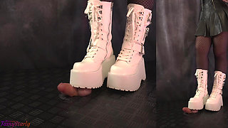 Stomping without Stopping in White Platform Boots - Cock Balls Crush Trample, Shoejob, Bootjob, CBT, Ballbusting, Trampling
