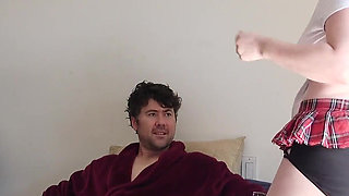 Short skirt stepdaughterbegs stepdad to fuck her pussy