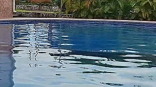 Sperm Floating in the Pool, Hard Sex in the Water, Double Orgasm.