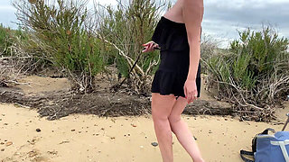 In Black Dress Then Naked on the Beach