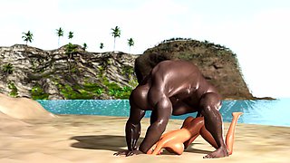 Big black man bangs a horny ebony on the savage island