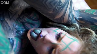 Inked babe craves anal Gaping and messy cumplay