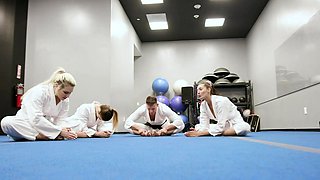 Blonde facesits bff while gf gets fucked by karate teacher