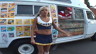Cute cheerleader gets picked up and slammed by hard cock