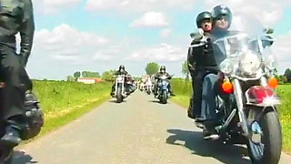 Boss of Bikers Gang Invites Exotic Dancer with Slant Eyes and Big Melons Togive Couple of Them a Lead