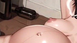 Smoking Pregnant Woman Bound Tight - Huge Belly & Wet Hairy Pregnant Pussy