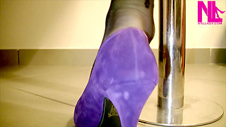 Shoeplay in Violet Soft Pumps and Black Butterflied Pantyhose