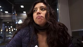 Hot Latina Ruby eats cum-covered ice cream at McDonald's with Lush toy in her pussy - Public sex with Jacob