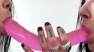 Busty Goddess Jen Hexxx Double Dildo Lesbian Action with Romi Rain!