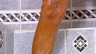 Big Boobed Blonde Masturbates With A Dildo In The Bathroom