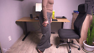 Coworker in Flared Trousers Teases Visible Panty Lines Vpl