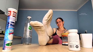 Hot brunette foot fetish play
