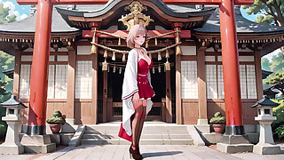 Forbidden Contrast Between Shrine & Bedroom, Wet Secrets Under Red & White Kimono.