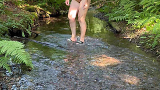 Natural Wife Plays In the Creek, gets Cum